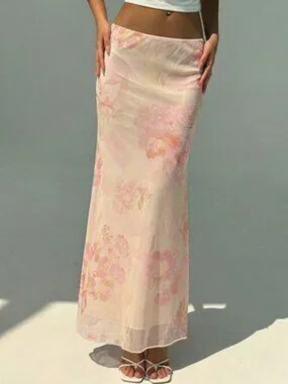 ZARA Beige Boho Women's Elegant Floral Print Low Waist Mermaid Maxi Skirt